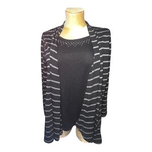 White Stag Black and Gray Striped Sweater